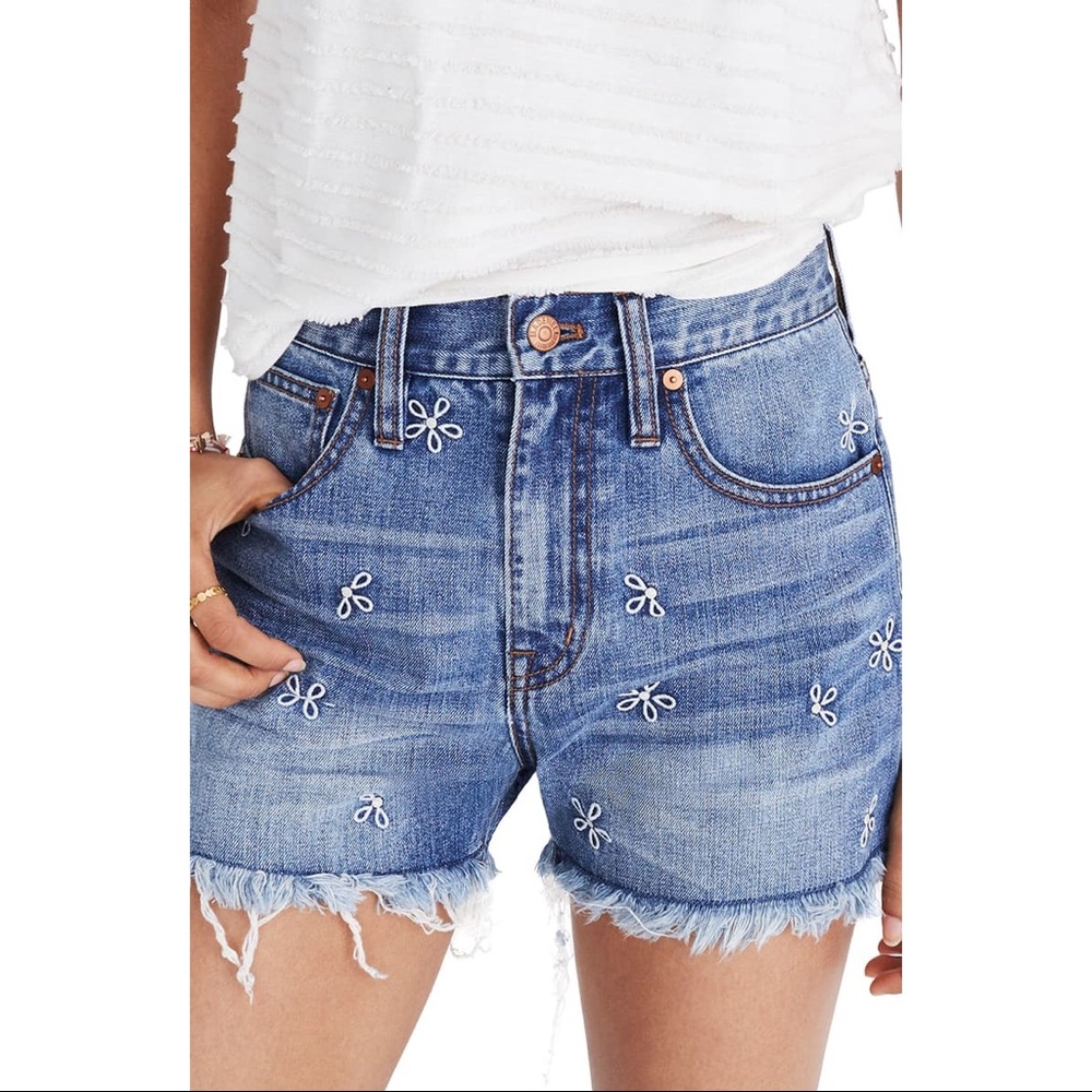 Madewell Daisy Embroidered Denim Shorts